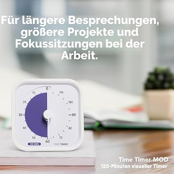 TIME TIMER 120 Minute MOD Education Edition - Visual Timer with Desktop Software for Kids in Classroom Test Timer Learning Tool and Office Meetings with Quiet Operation (White 120 Minutes)