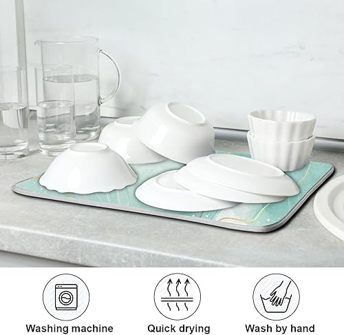 Miniatura 7 de Tapete de secado de fregadero de microfibra turquesa verde azulado, tamaño grande, 18 x 24 platos, color cian menta, tapete escurridor líquido para