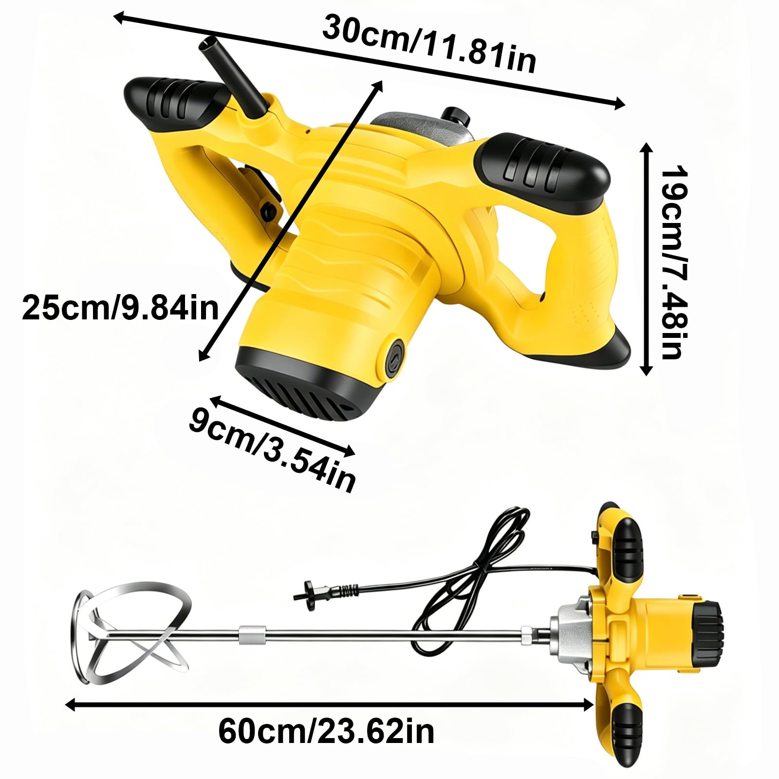 Elektryczny Mieszalnik Farb I Zapraw Z Podwójnymi Antypoślizgowymi Uchwytami Na Kierownicy, Złączem Gwintowanym I Dzielonym Wałkiem Mieszającym Typu S Do Mieszania Cementu W Postaci Szpachli
