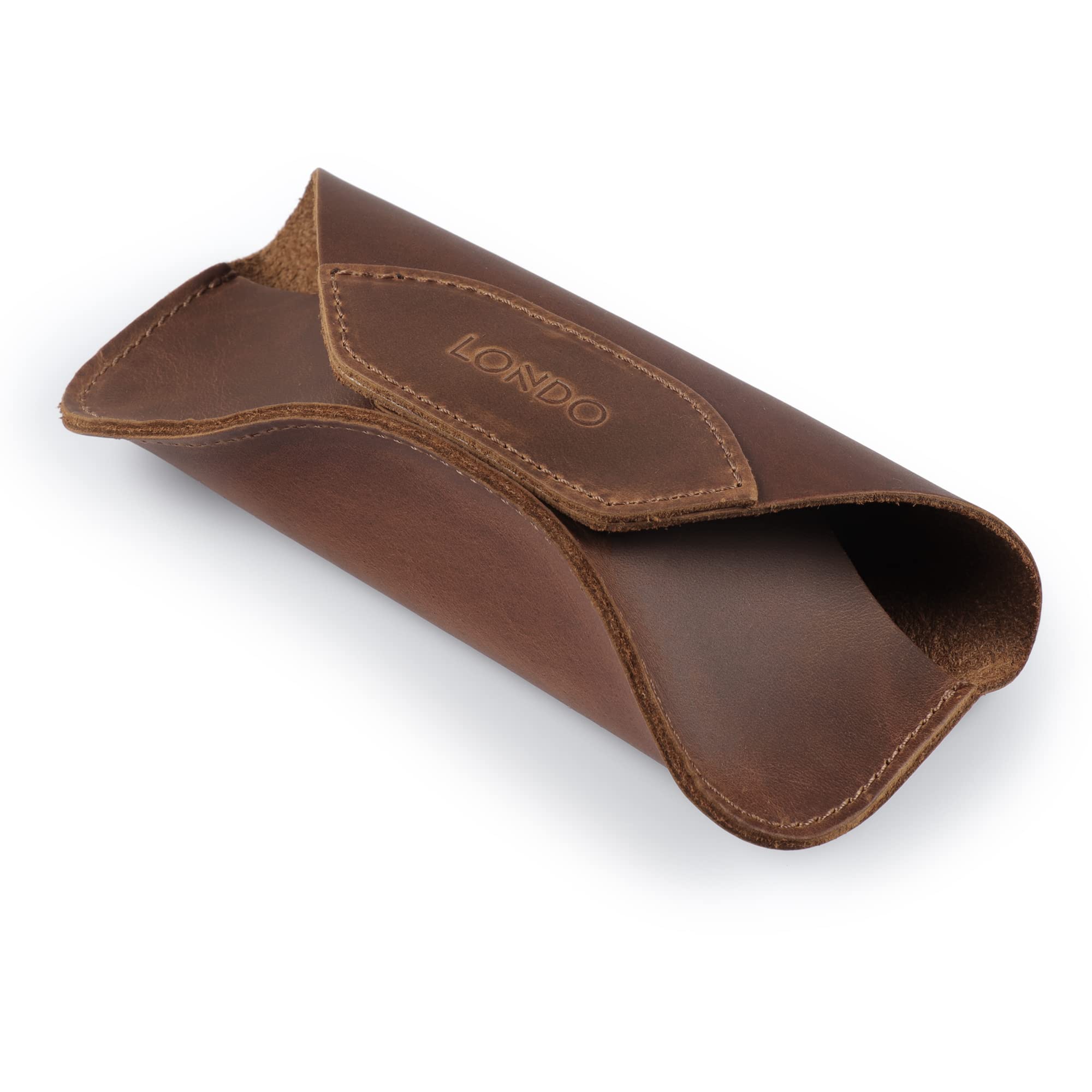 Londo Funda de piel auténtica para gafas y gafas de sol con cierre magnético a presión