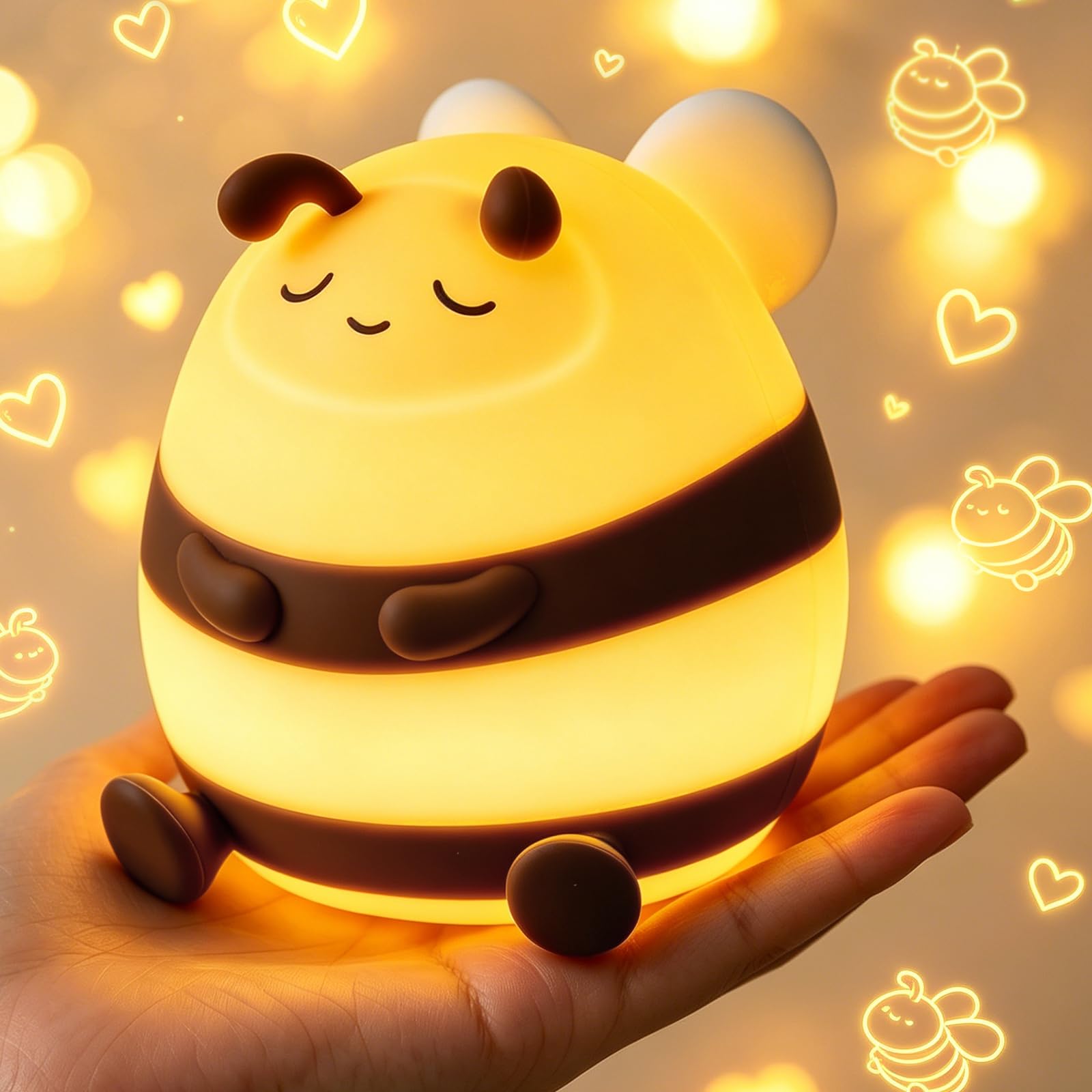 YISUN Bee Night Light for Kids, Rechargeable Dimmable Silicone Cute Lamp