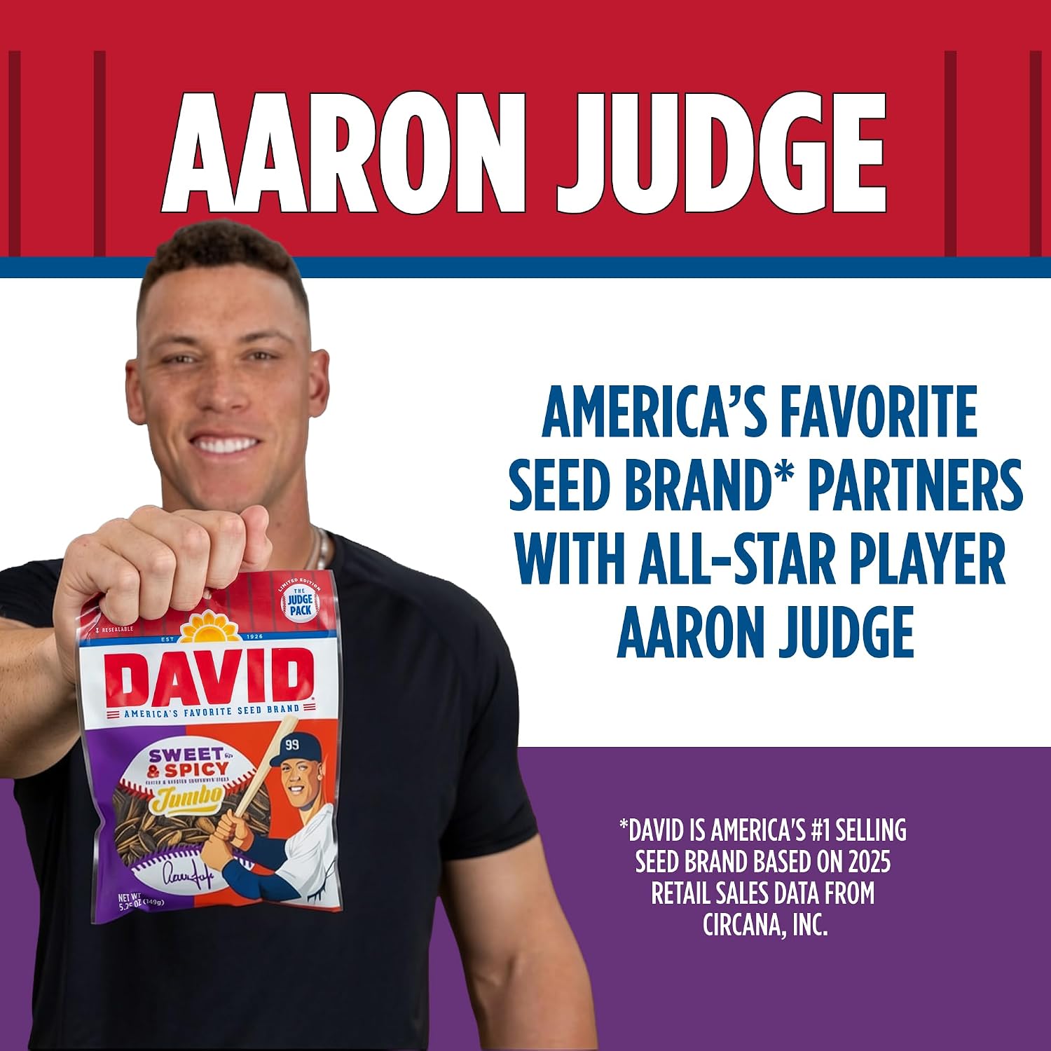 Aaron Judge Limited Edition DAVID Seeds, Sweet & Spicy Jumbo Sunflower Seeds, Bold Flavor, 8g Protein per Serving, Father's Day Baseball Snack for Dad, 5.25 oz (Pack of 12) image 4