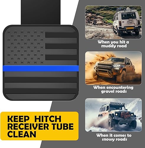 Miniatura 5 de OGYE Cubierta de enganche de remolque de 2 pulgadas con bandera estadounidense, cubierta de enganche de remolque de metal para receptores de