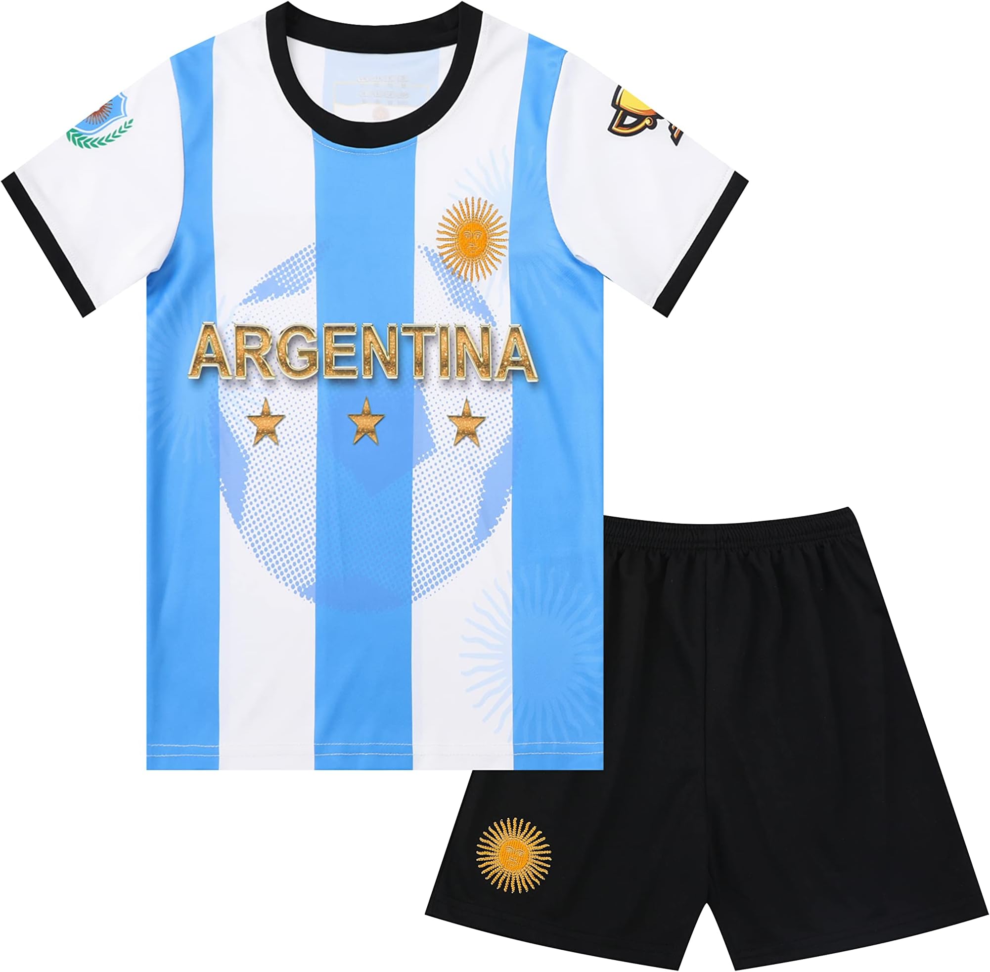 DiziArgentina World Champions Edition Sports Soccer Football Boys Kids Youth Jersey Shirt Kit Set