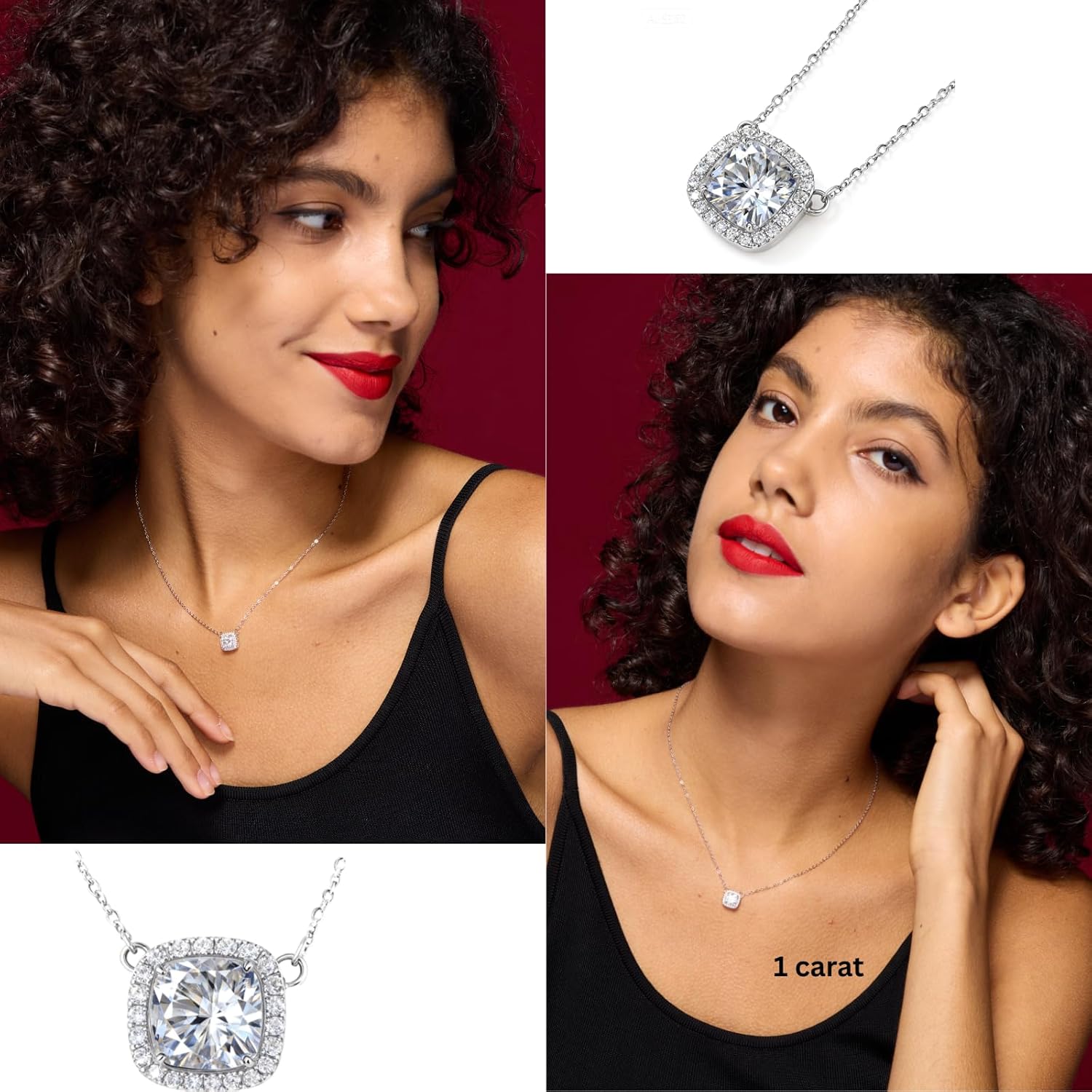 Classic Moissanite Necklace for Women, 925 Sterling Silver Halo Pendant, White or Green, 1ct to 2ct TW, D color VVS1 single diamond necklace everyday luxury Anniversary Birthday Valentines Jewelry Gift - Image 2