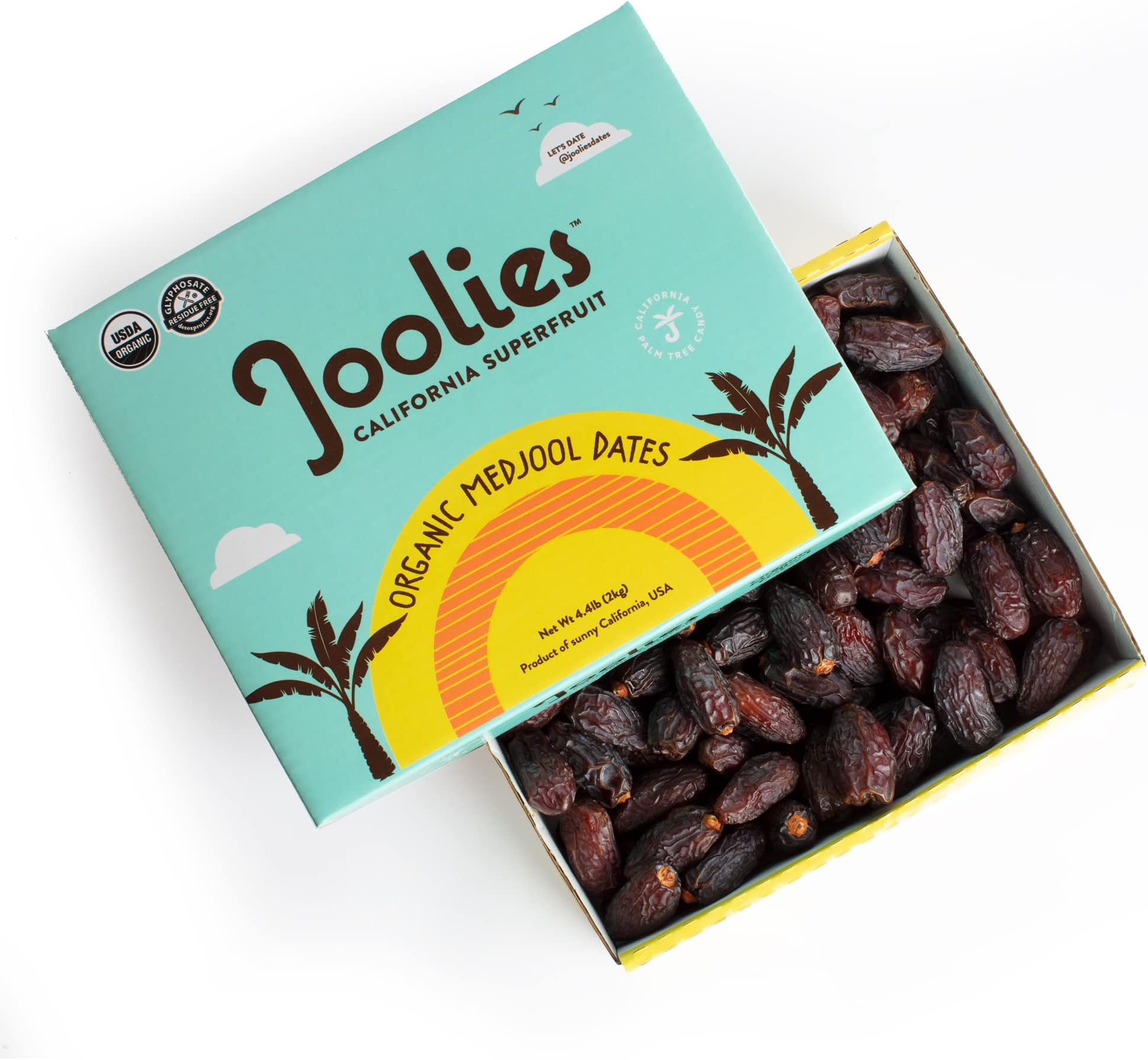 Joolies Organic Whole Medjool Dates | Premium Grade, 4.4 Pound Eco Friendly Bulk Box | Fresh California Grown Fruit | Vegan, Gluten-Free, Paleo, No Sugar Added | Great Gift for Friends & Family