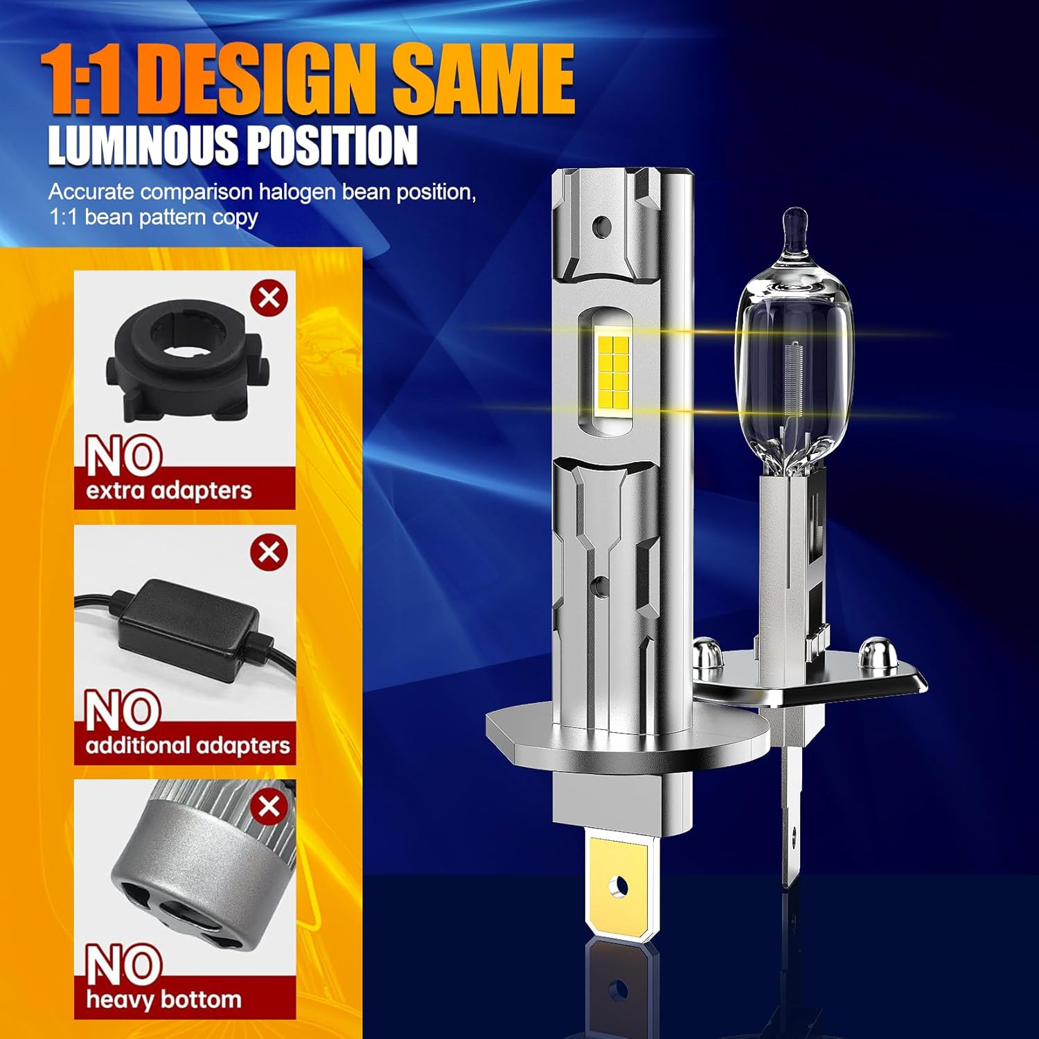 Upgraded Bulbs, 36000LM 6500K Brightness Fog Light Bulbs with Cooling Fan, 1:1 Design, IP68, Plug and Play, Pack of 2 (H1)