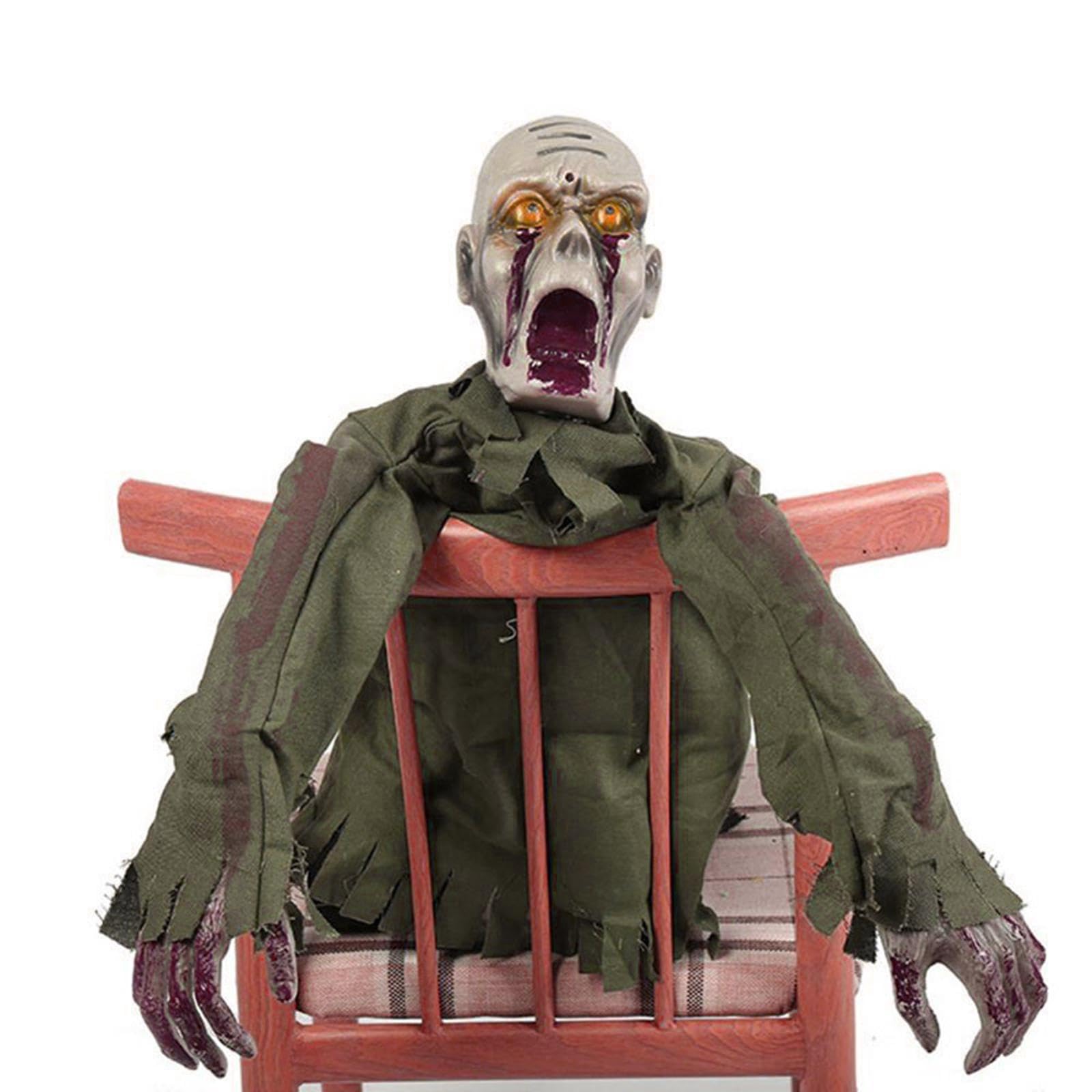 Zombie Article Halloween Rampant Décoration Sonore Yeux Brillants Mouvement Automatique Polypropylène pour Patio Jardin Maison Fête Balcon, Tête Chauve