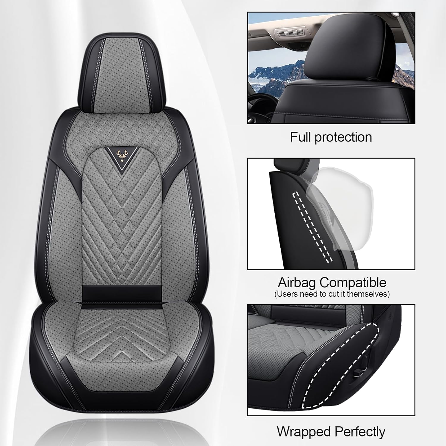 Front Seat Covers for Nissan Xterra 2005-2015,Waterproof Faux Leather Car Seat Covers,Luxury Automotive Interior Accessories Cover (2-Seat Set, Black&Gray)