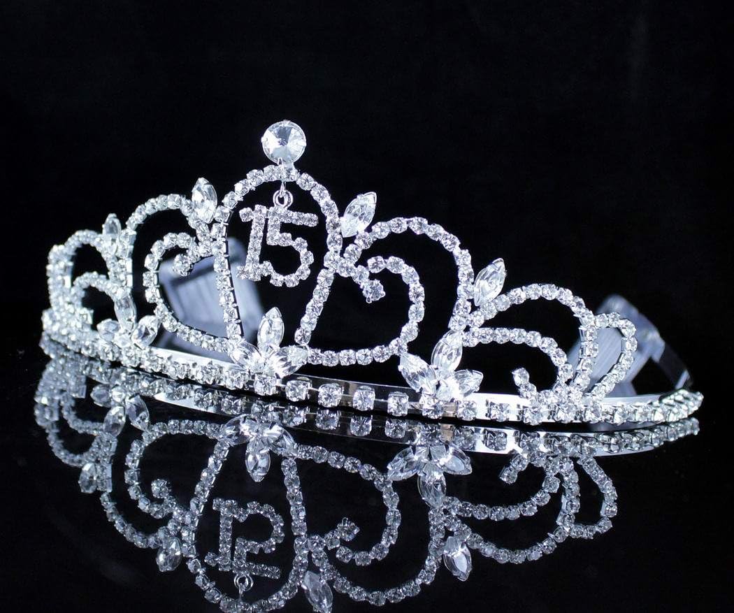 Quinceanera Sweet 15 Fifteen Clear White Austrian Rhinestone Crystal Crown With Hair Combs Headband Headpiece Princess 15th Birthday Party T990 (White)