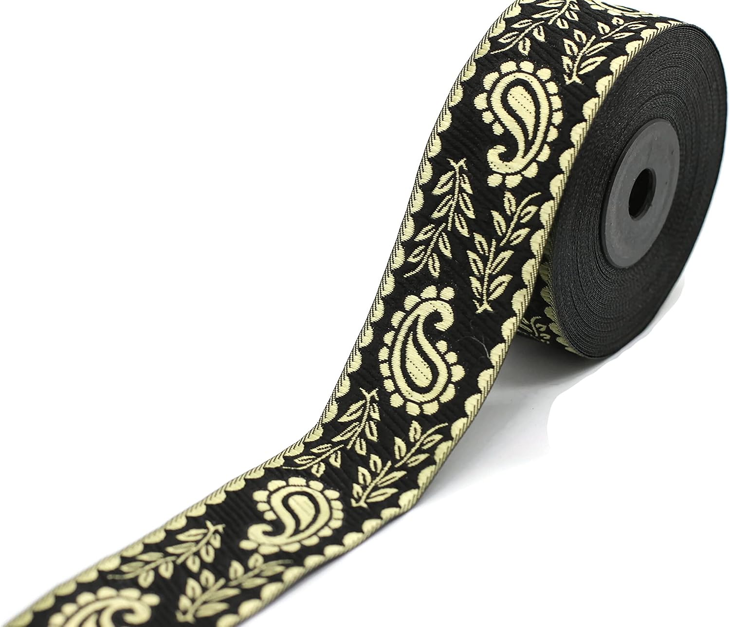 11 Yard Spool 1.37 inches Wide Black/Gold Leaf Ribbons Ribbon Trims Jacquard Ribbons Fabric Ribbons Vintage Trim Ribbon for Collar Ribbon 35059