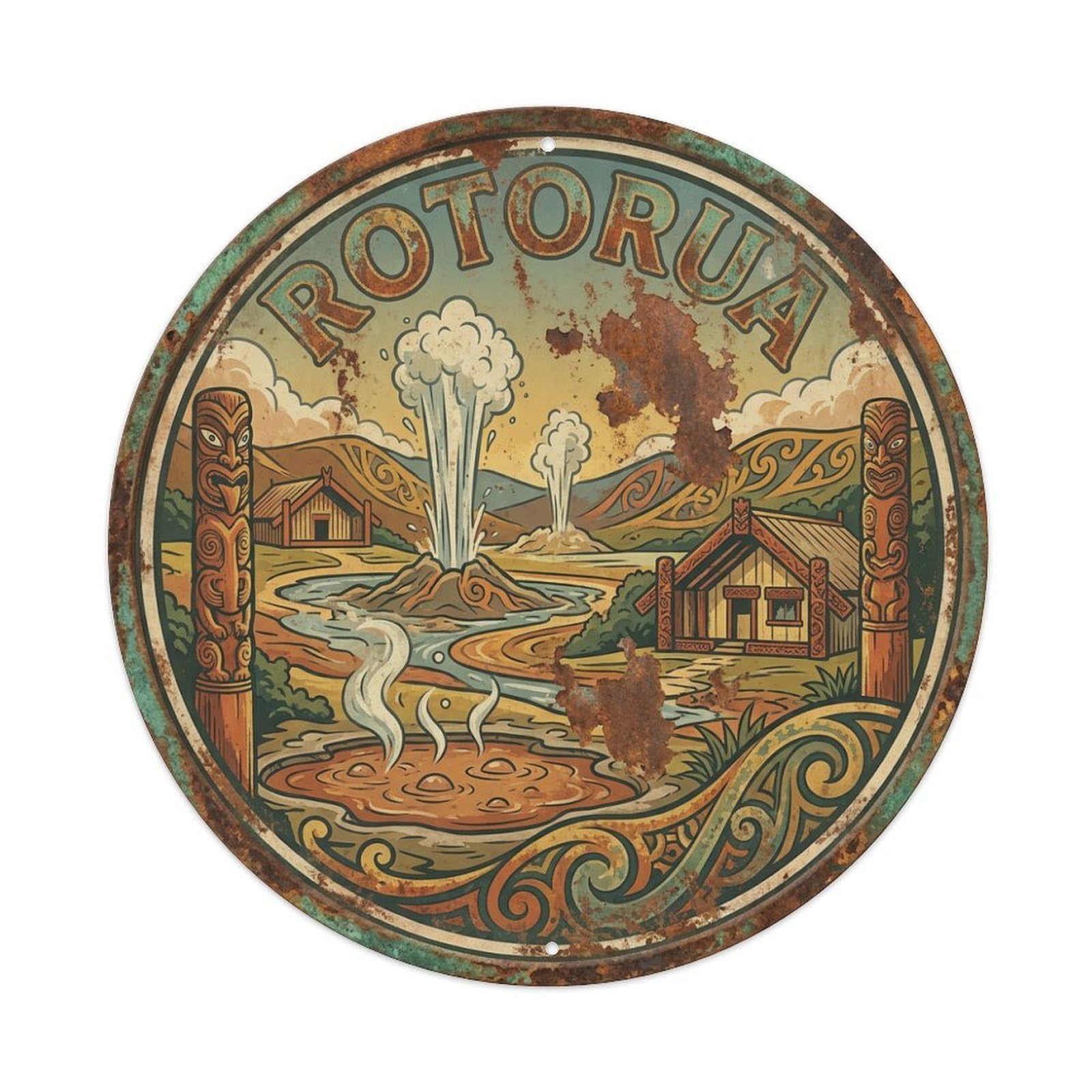 Travel Vintage New Zealand Rotorua Metal Tin Sign