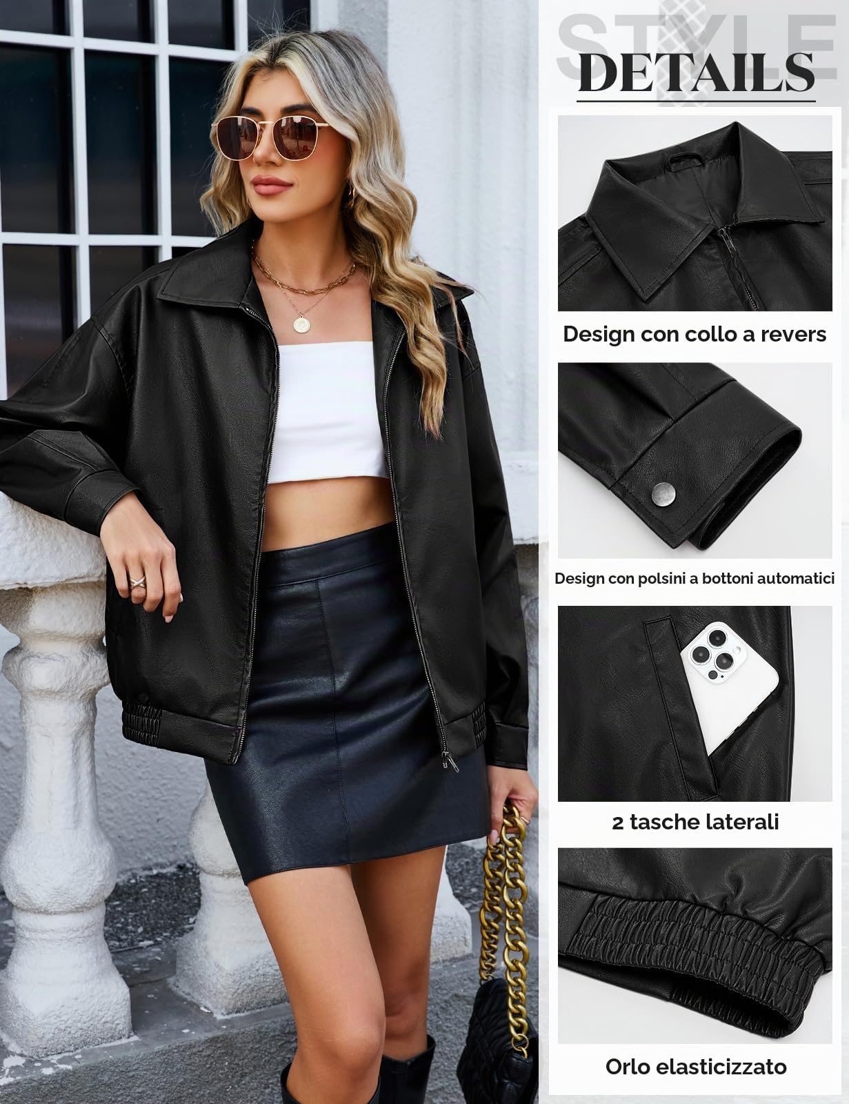 CMTOP Giacca Donna Pelle Giacca Similpelle Donna Giubbotto in PU Ecopelle, Moda Y2k Giacche Casual Motociclista Giubbino Streetwear Capispalla con Tasche per Primaverile Autunnale