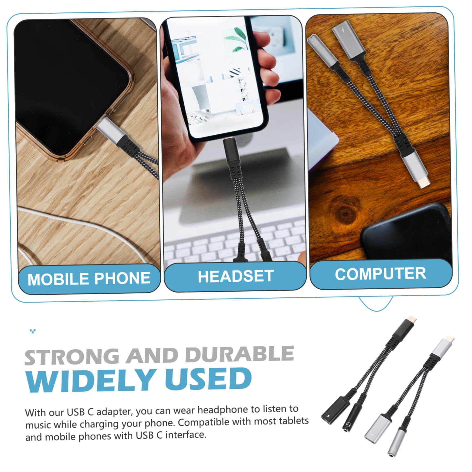 Gatuida Cable a de de Tablets Compatible Interfaz Mayoría Móviles y Adaptador Tipo C 3,5 Mm Compacto USB C, Hecho de Aleación de Aluminio para Auriculares