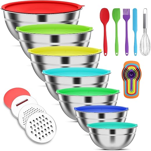 7-Bowl Stainless Steel Mixing Bowl Set w/Lids & Accessories - $27.99