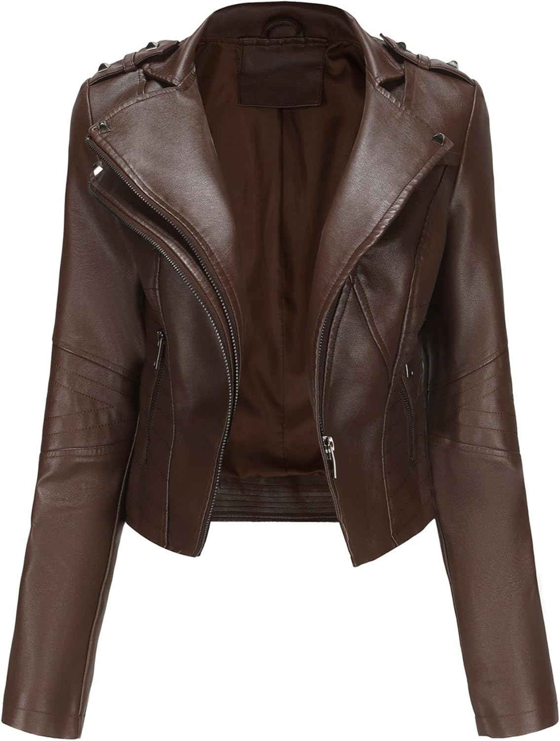 Women's Faux Leather Fashion Cropped Coat Slim Fit Casual Coat Jacket Blazer Collar Zipper Biker Outerwear