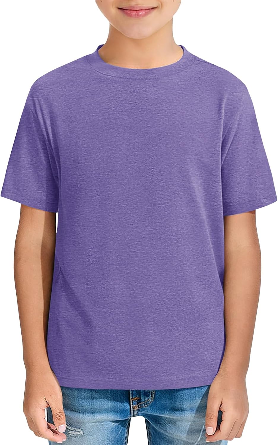 Boys Short Sleeve T-Shirts Crewneck Shirts Casual Lightweight Tops Soft Solid Color Tops Summer Tees 5-14 Years