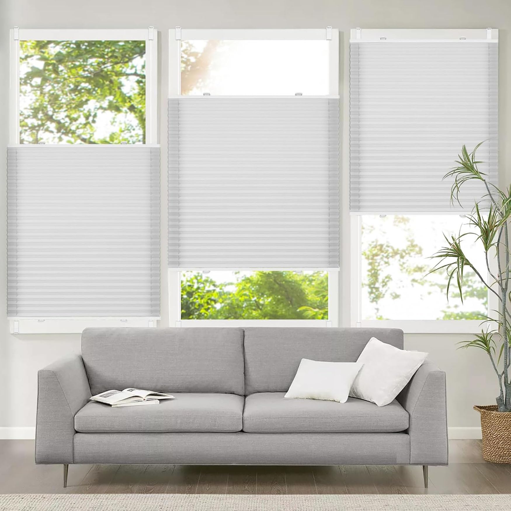 Estor Plisado sin Taladrar 50 x 200 cm Filtrado de Luz y Protección Visual Solar UV Persianas Plisadas sin Taladrar con Soportes de Sujeción para Ventanas y Puertas, Blanco