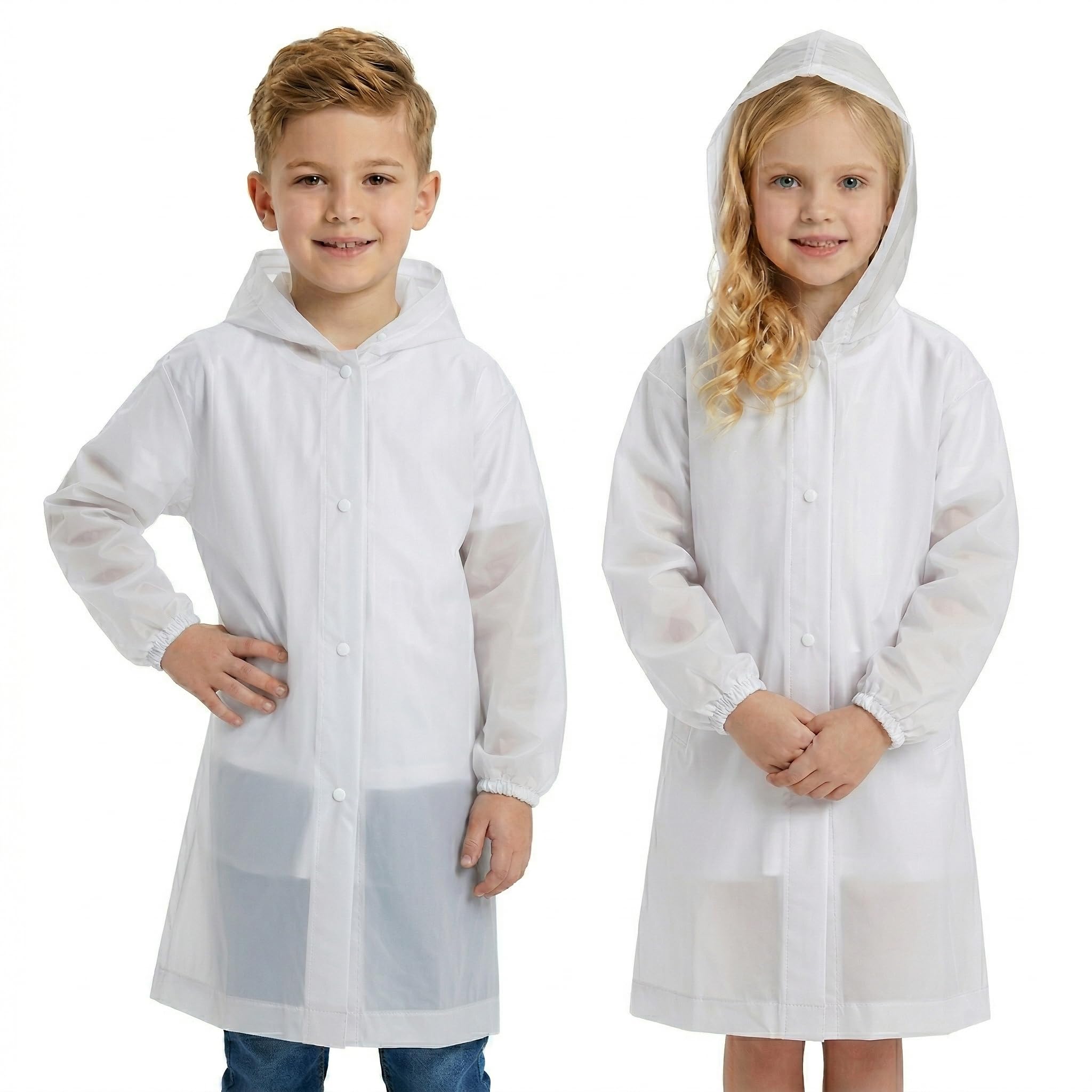 ZukoCert 2 Pack Rain Ponchos for Kids, Waterproof EVA or Thicker Ponchos with Hood and Sleeves for Boys and Girls