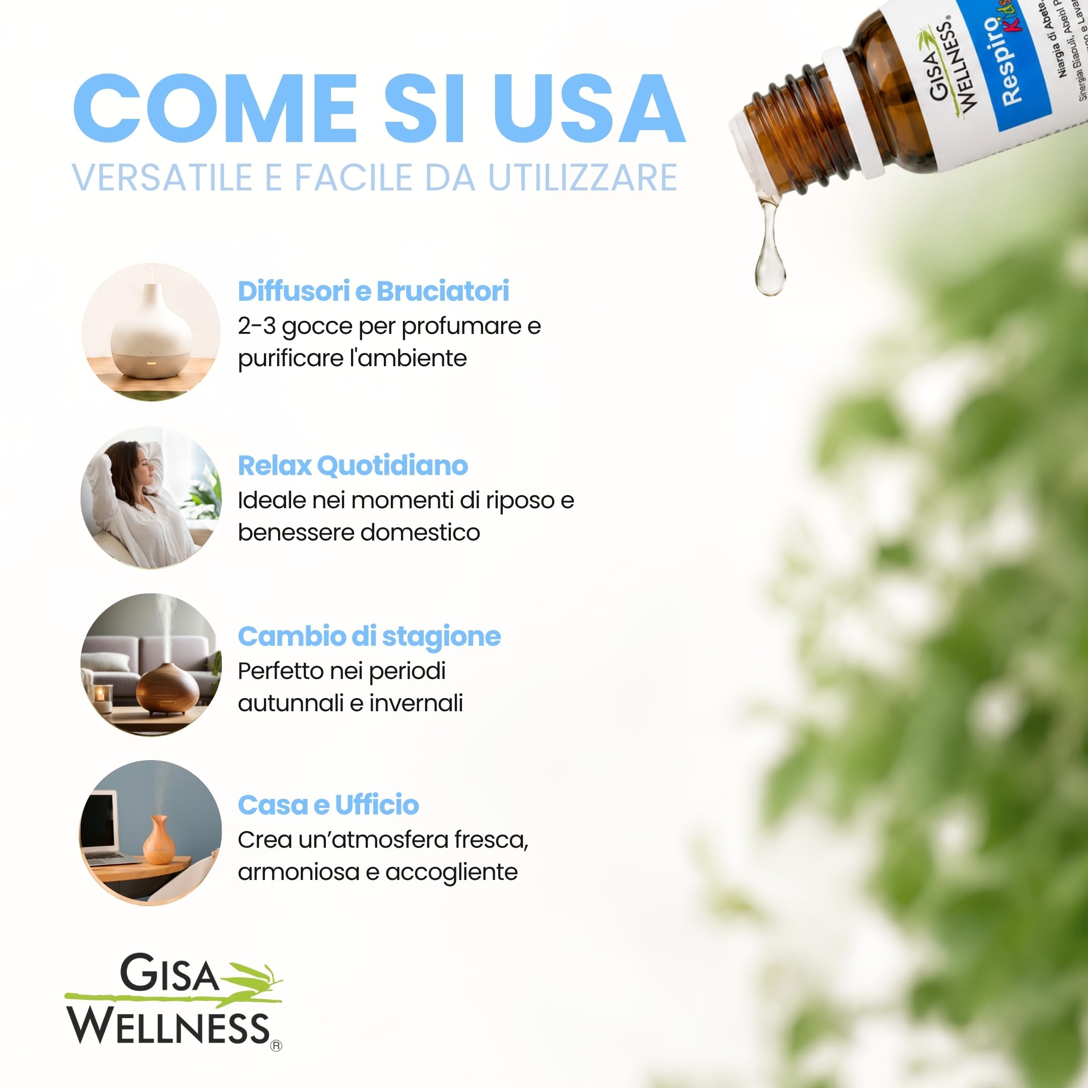 Respiro Kids 15ml, Sinergia di Oli Essenziali Balsamici per Bambini con Niaouli, Abete, Rosmarino e Lavanda, Oli Essenziali Puri per Diffusori, Aromaterapia Compatibile con Polipini Gisa Wellness