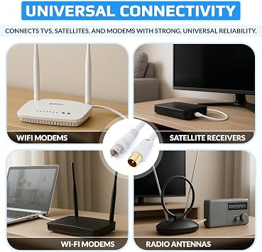 Coaxial Aerial F Connector Male Plug to RF M-Male Cable for Satellite Sat Freesat Xfinity, AT&T, WOW!, T TV HDTV DVB DVD Radio / Coax Ariel Freeview Lead Television Antenna Cord Broadband 3 ft White