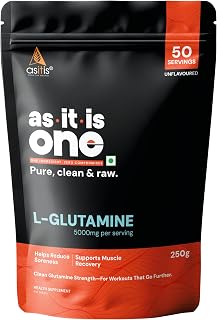 AS-IT-IS One L-Glutamine Powder, Unflavoured & Unsweetened, 250g - Supports Post Workout Muscle Recovery, Reduced Soreness... Price In India