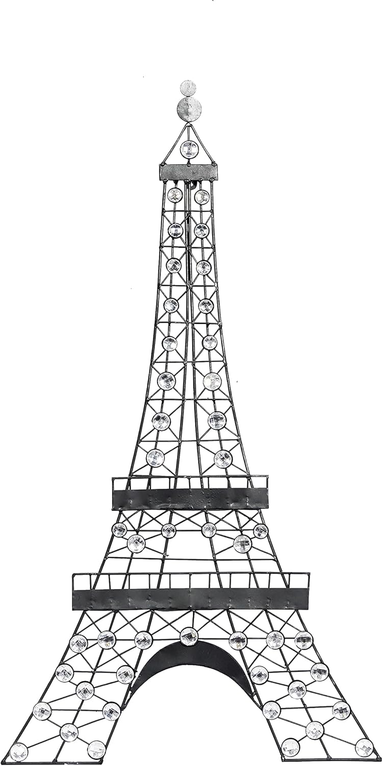 Deco 79 Metal Eiffel Tower Home Wall Decor 3D Wire Wall Sculpture with Crystal Embellishments, Wall Art 18" x 1" x 32", Black