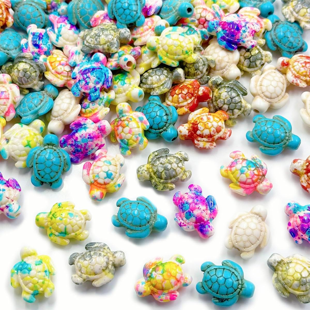 80Pcs Turtle Beads Charms Synthetic Stone Beads Charms Bulk Sea Theme Ocean Animal Carved Loose Spacer Summer Beads for Jewelry Making DIY Bracelet Necklace Earrings - Image 5