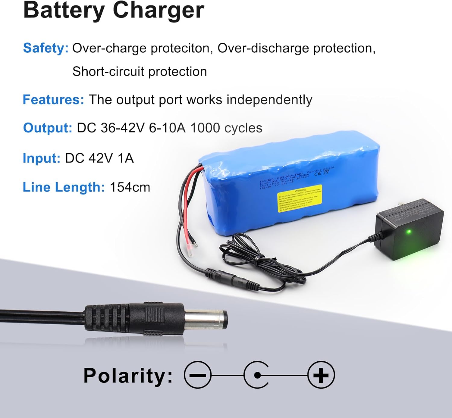 KBT 36V 8Ah Rechargeable Li-ion Battery with Charger, Charging Cable, Cable Connector, Build-in 10A BMS - Image 5