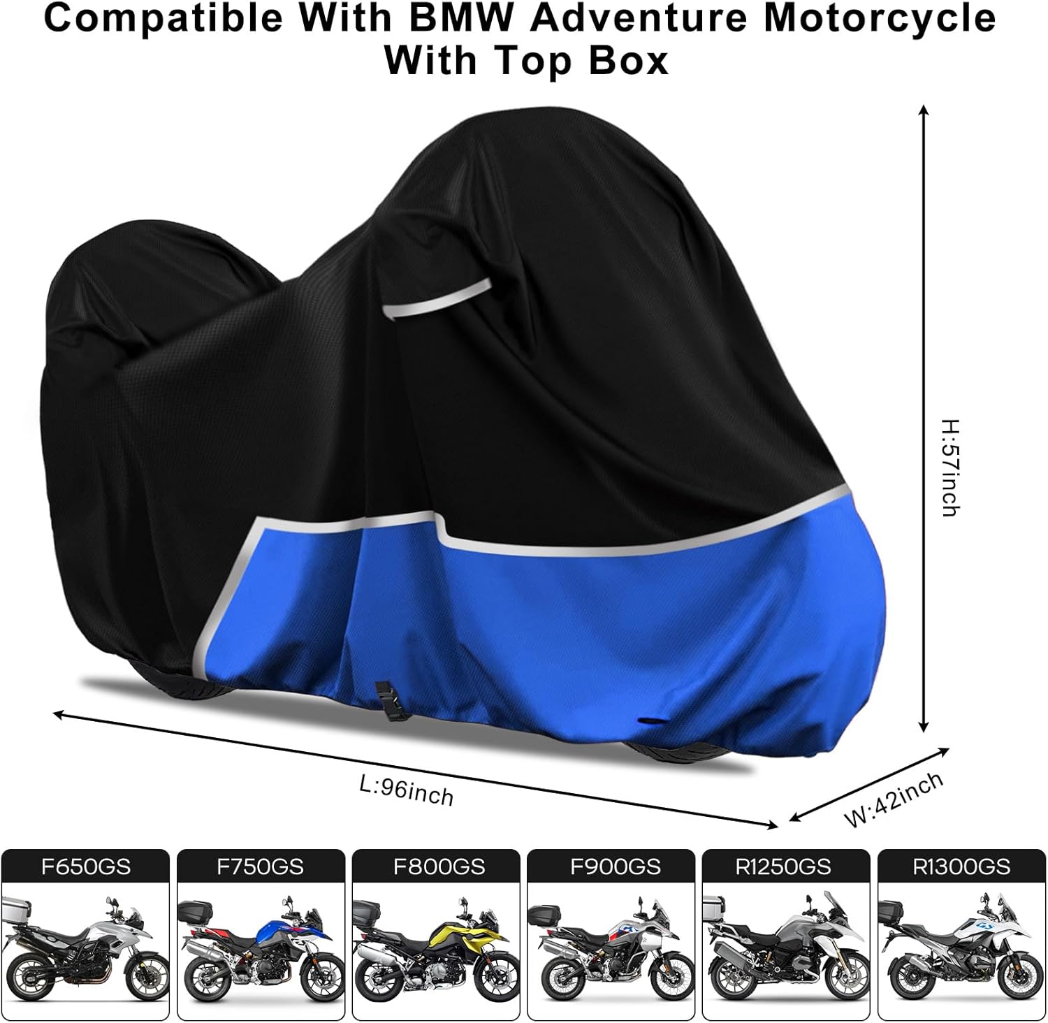 Waterproof Motorcycle Cover Compatible with BMW R1200gs/R1250gs/ F750gs/F850gs Adventure with Trunk Model, 420D Oxford Cloth Motorcycle Cover for Snow Rain Dust Protection