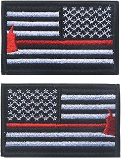2 PCS AliPlus America Thin Red Line Fire Axe Patches Regular and Reverse Embroidered Tactical Morale Patch Hook and Loop