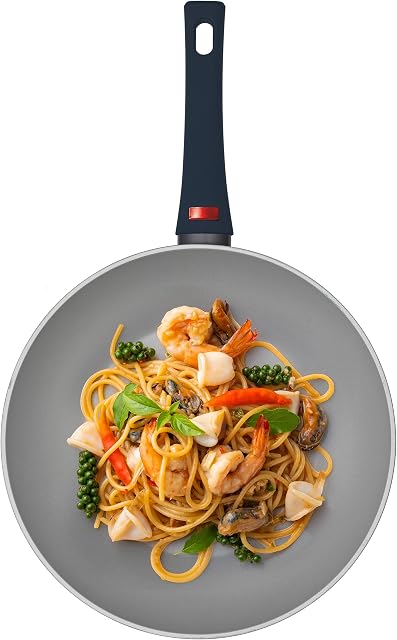 Progress BW10832EU7 Thermo Handle Collection 28cm Stir-Fry Pan, Non-Stick Wok, For All Hob Types, Induction, Gas, Electric, Colour Change Handle Indicates Temperature For Pre-Heating, Forged Aluminium