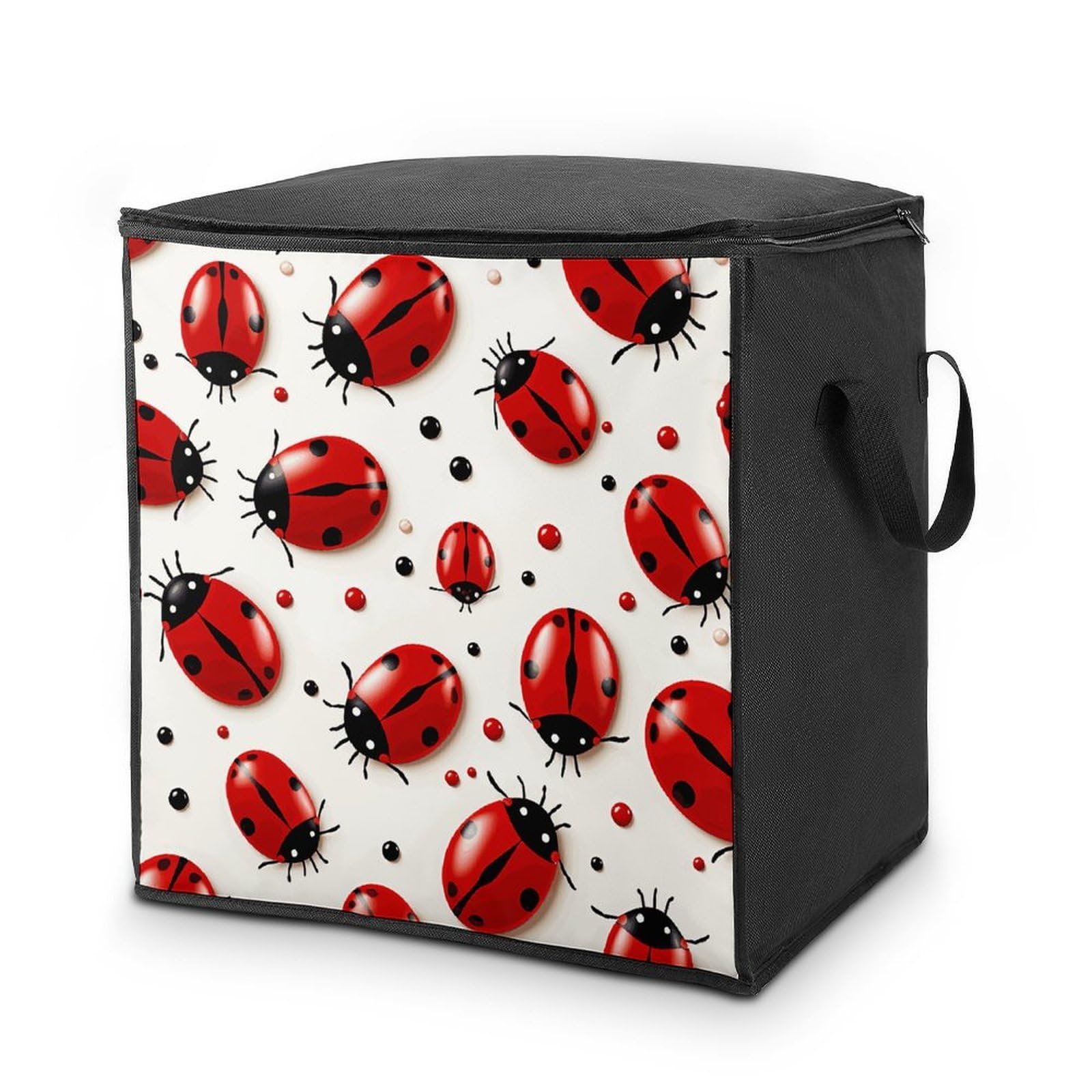Red Ladybug Storage Bag with Zippers And Handle Extra Large Bedding Comforter Storage Bag Foldable Blanket Storage Bags Fabric Moving Bags for Closet Organizer (70L)