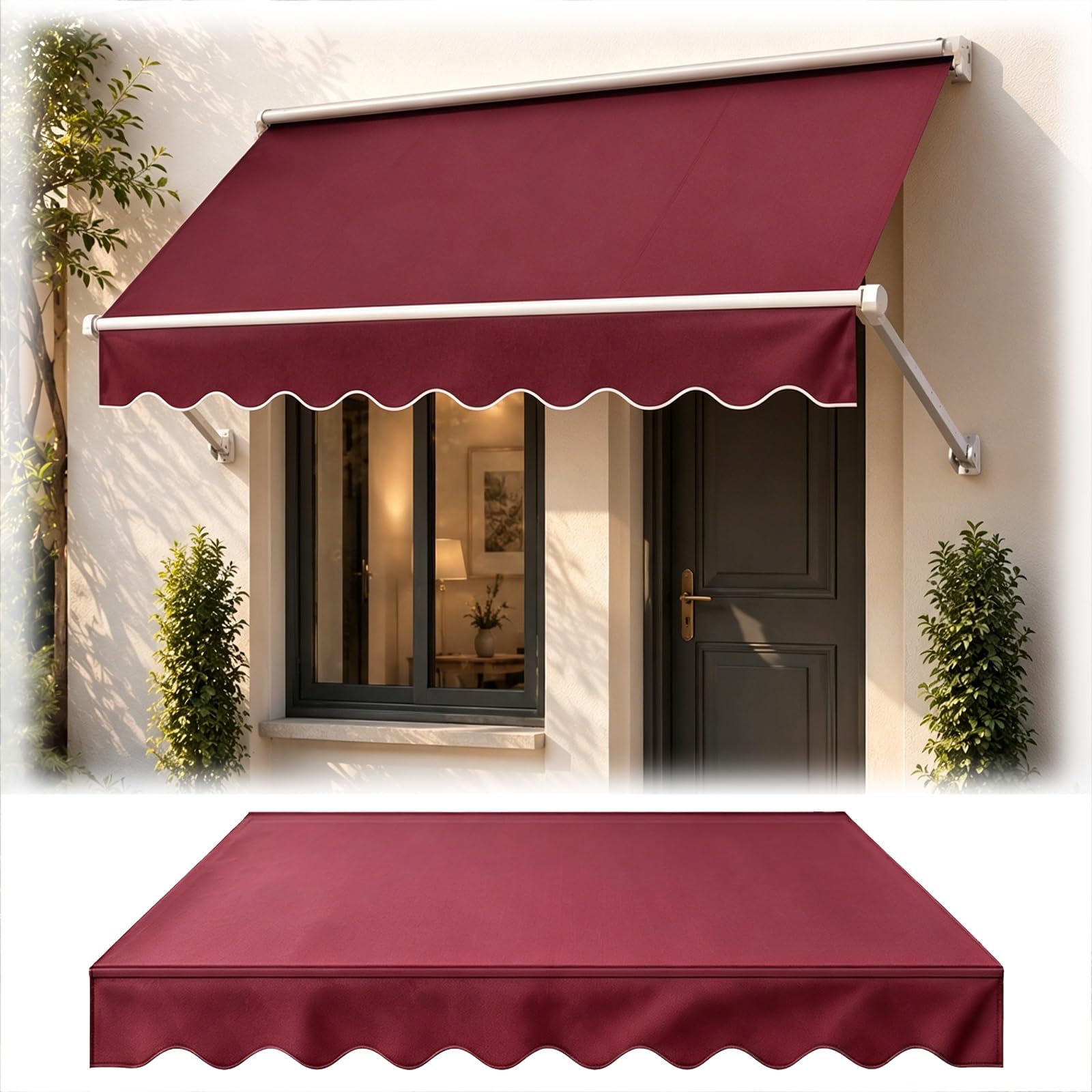 Genérico Tela de Repuesto para Toldo Retráctil 3x2.5m 5x4m Lona Recambio Impermeable Poliéster con Protección UV Techo de Repuesto para Toldo Exterior Patio Jardín Terraza Balcón Sin Marco