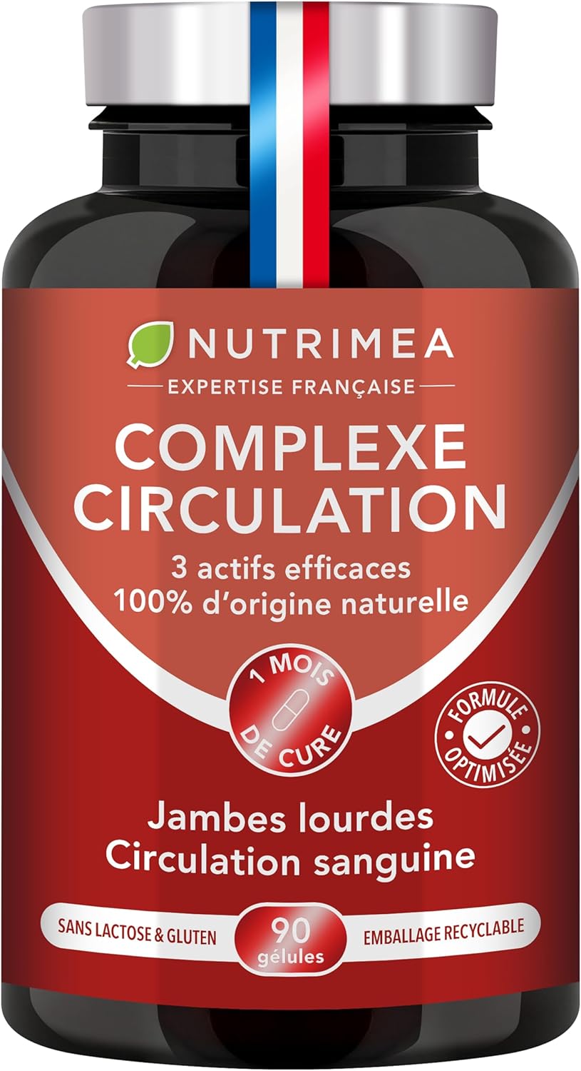 Blood Circulation Legs – Lymphatic Drainage – Red, Horse Brown and Hamamelis – Against Heavy Legs – 100% Natural – 90 Vegan Capsules – Nutrimea – Made in France
