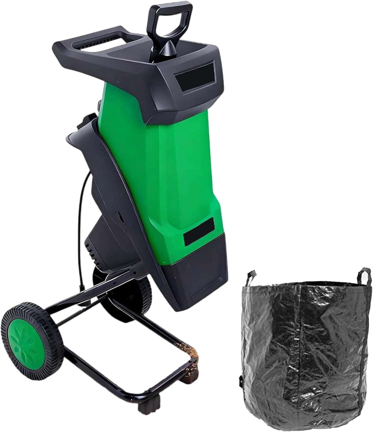 Electric Shredder mulcher, Mulching Machine, 50L Collection Bag, 40mm/1,57in Branch Chipper, Wood Chipper for Compost, for Processing Branches, Sticks & Yard Waste Green