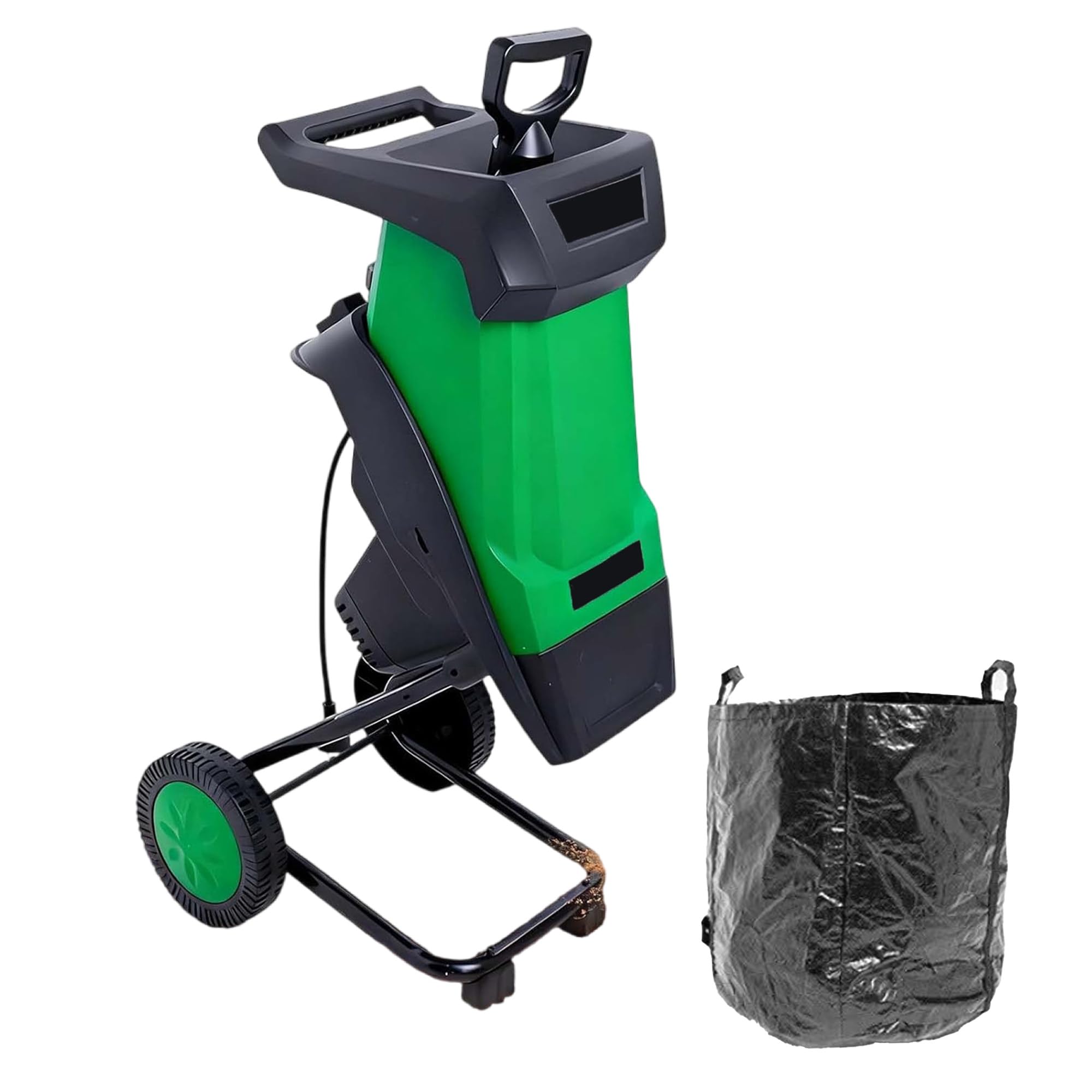 Triturador de Jardín Eléctrico,trituradora de poda eléctrica,Bolsa Recogida 50L,Astilladora Ramas 40mm/1,57in,trituradora eléctrica para jardín,para amas,Palos y residuos jardín Green