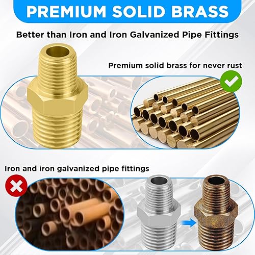 Miniatura 4 de SDTC Tech Paquete de 2 accesorios de tubería de latón de rosca macho NPT de 14 pulgadas a NPT de 18 pulgadas, adaptador reductor de rosca macho