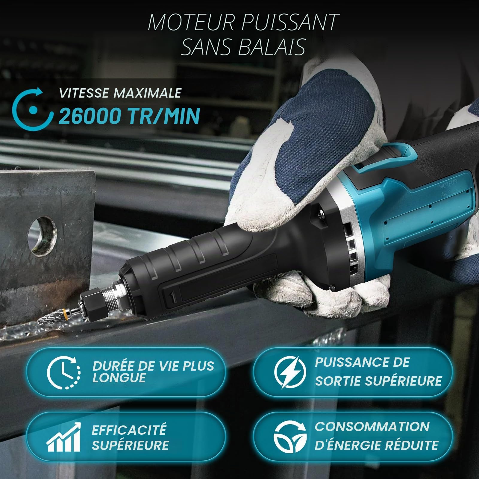 Meuleuse droite sans fil compatible avec batterie Makita 18 V, meuleuse droite sans brosse, mandrin de 6 mm et 4 vitesses variables (sans batterie)