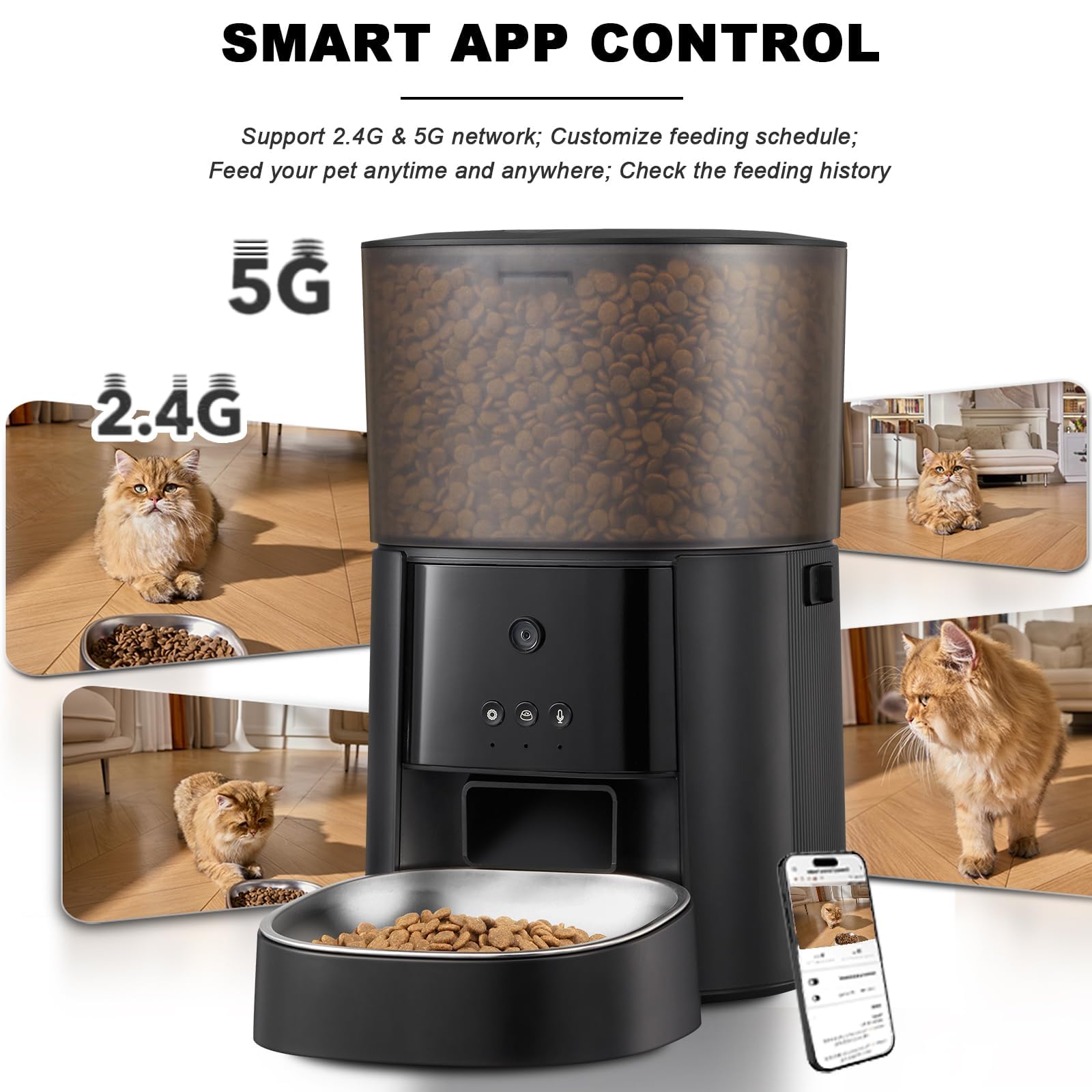 Automatic Cat Feeder with Camera & Voice Interaction, WiFi/App Control, 4L Dry Food Dispenser for Cats & Dogs with Freshness Preservation, Custom Feeding Times & Portions, Dual Power - image 2