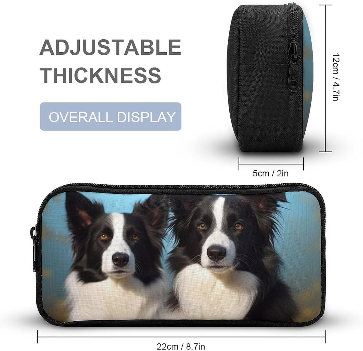 Border Collie Pencil Case Large Pencil Bag with Zipper image 2