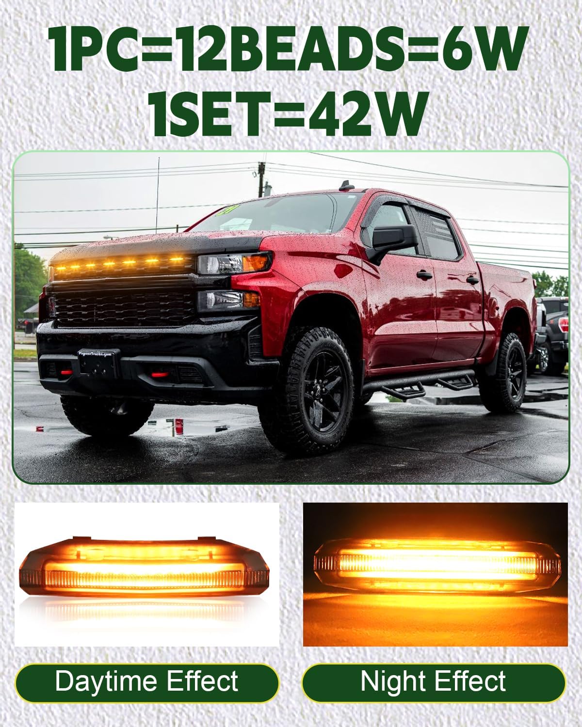 LED Grill Lights for 2019 2020 2021 Chevy Silverado Accessoreis Clip On Front Grille Insert Light Bar Head Lamp Fits Silverado Trail Boss,WT,Custom Only(7pcs-amber)