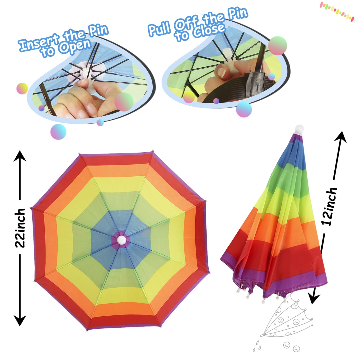 Sombrero, paquete de 2 sombreros de fiesta coloridos manos libres, ajustable para niños y adultos, para playa, pesca, jardinería