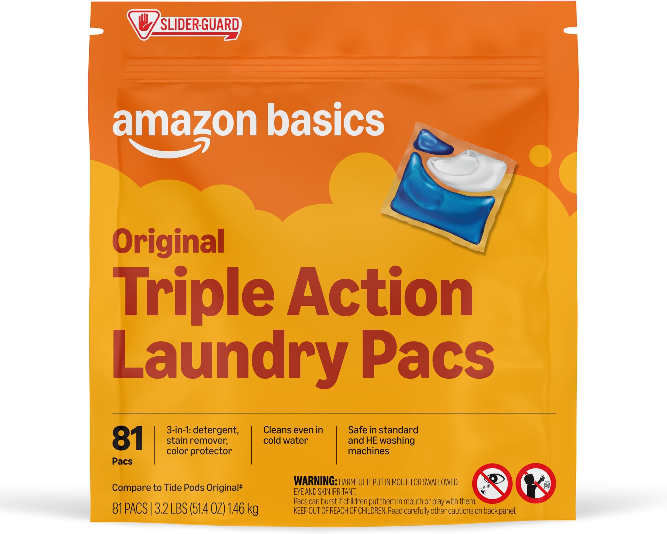 Laundry Detergent Pacs, Original Scent, Powerful Triple Action, 81 Count