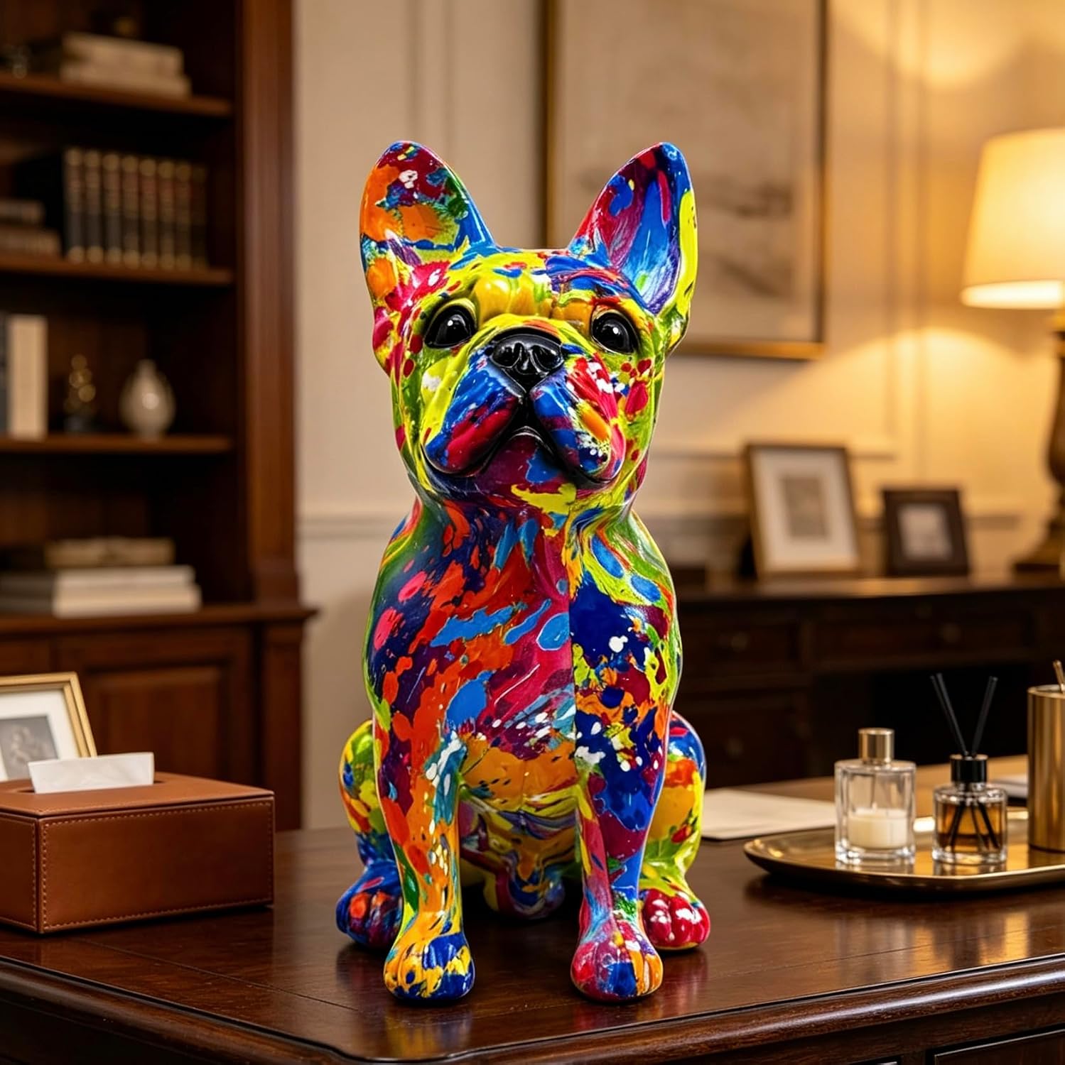 FUNSXBUG Colorful Art French Bulldog Statue Dog Figurines Sculpture Collectibles Home Office Desktop Decor Outdoor Garden Display Decoration Resin (Colour 5)