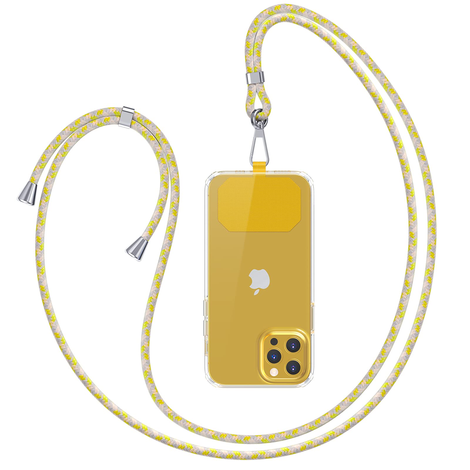 Phone Lanyard, Universal Cell Phone Lanyard with Adjustable Nylon Neck Strap with Most Smartphones Phone Tether Can be Combined with Any Phone Case (Yellow Grey Apricot)
