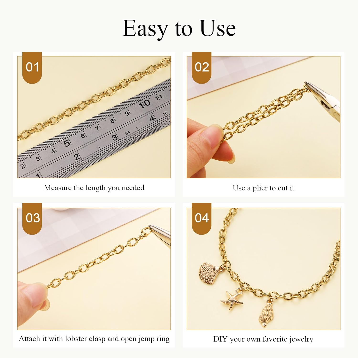 Jabogrii 16.4 Feet Gold Paperclip Jewelry Chains Bulk Stainless Steel Embossed Oval Link Chain for Jewelry Making - Image 6