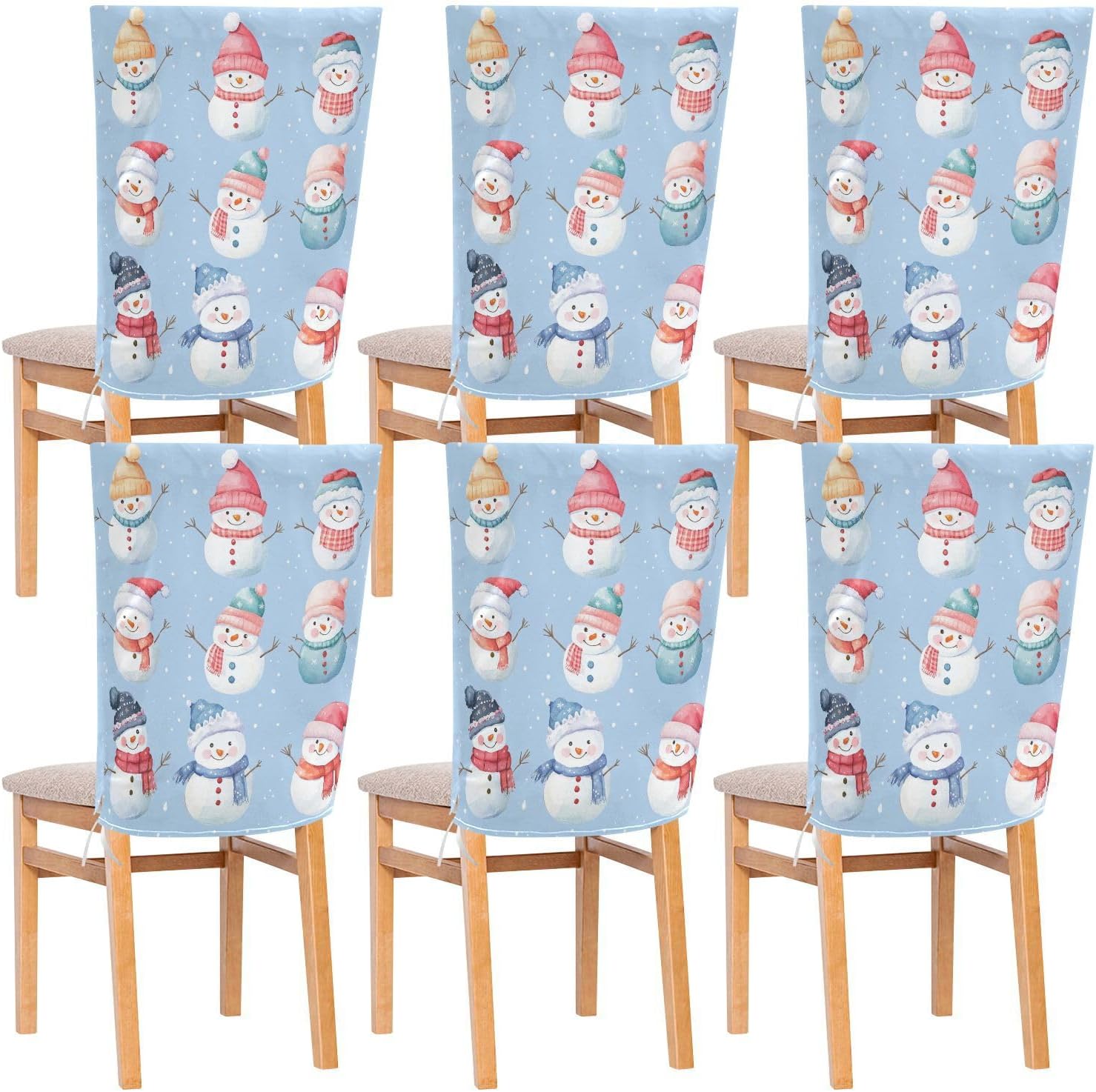 MNSRUU Christmas Chair Back Cover for Dining Room,Snowman Chair Slipcovers Set of 6,Snowman Chair Cover for Kitchen Hotel Holiday Party Decor,432