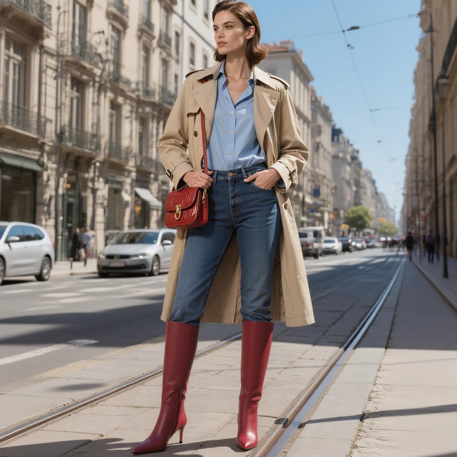 Knee High Boots for Women Pointed Toe Stiletto Kitten Heel Tall Boots Fashion Side Zipper Boot Fall Winter Sexy Fashion Dress Shoes Botas Negras