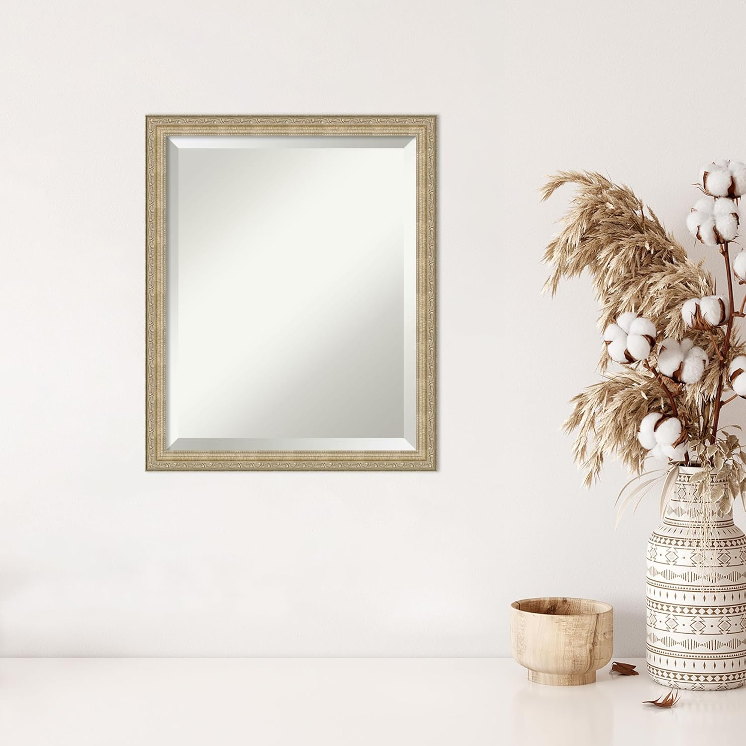 Amanti Art Gold Wall Mirror 22x18 Paris Champagne Rectangle Bathroom Mirror for Wall Decor Living Room, Small Traditional Frame, Hangs Horizonally and Vertically, Bathroom Decor, Beveled Edge
